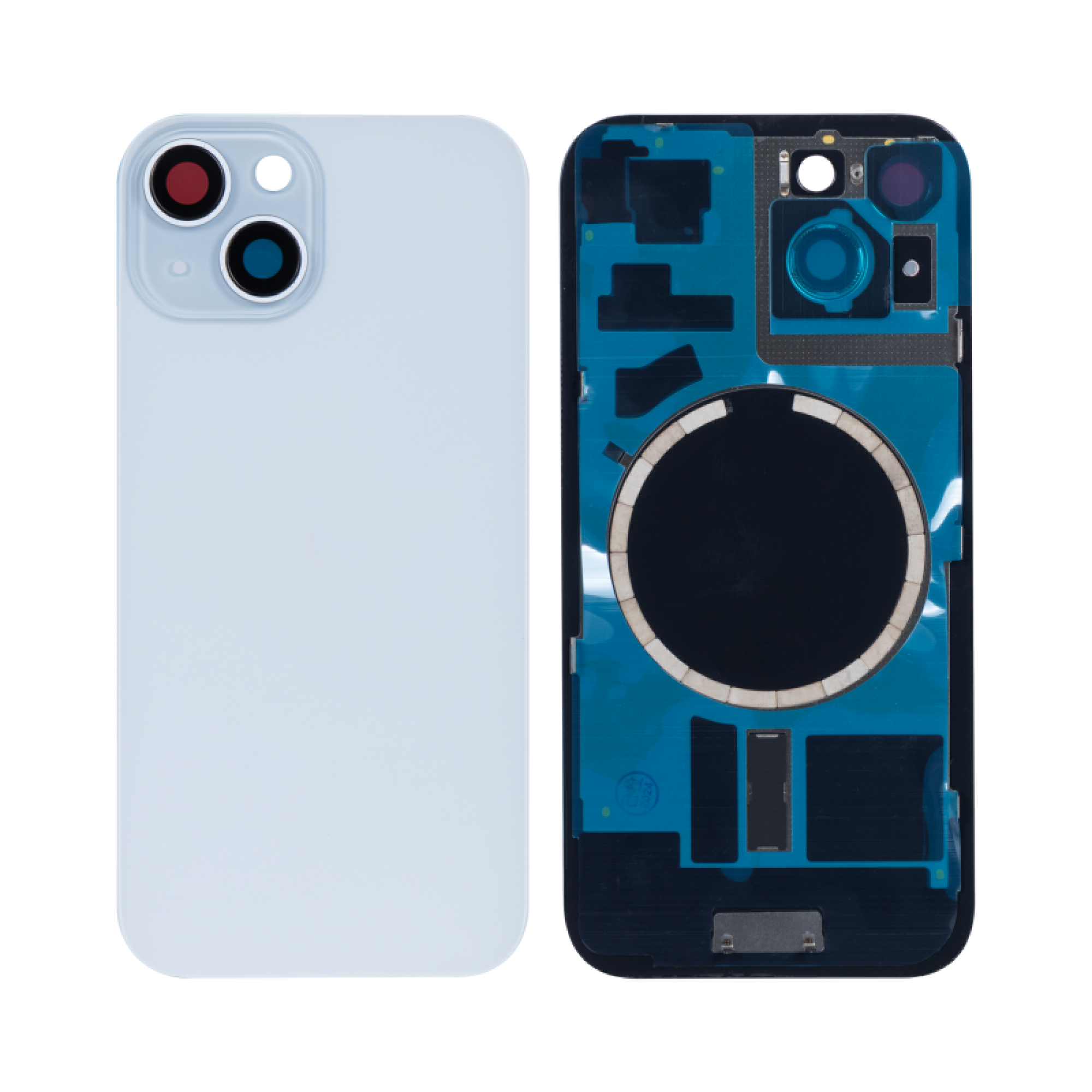 Vitre arrière iPhone 15 Plus Bleu (Cadre caméra agrandi, sans logo)